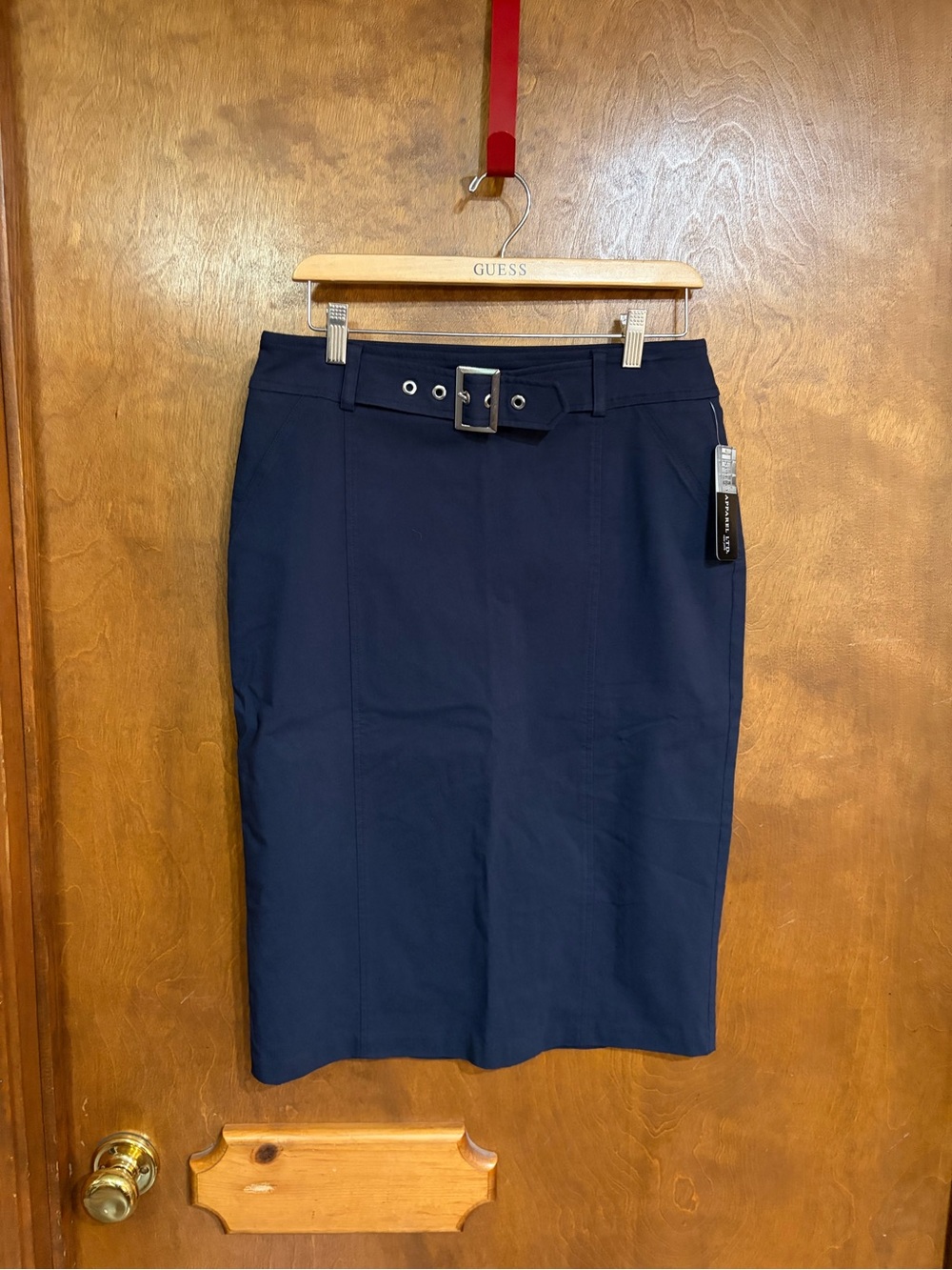 Soho Apparel Navy Belted Pencil Skirt with Buckle